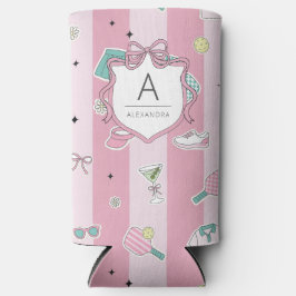 Preppy Roze Monogram Pickleball Cadeau voor Haar