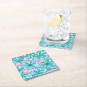 Preppy Roze Olifant Vierkante Kartonnen Onderzetter (Insitu)