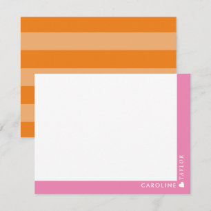 Preppy Roze Oranje Strepen Mooie Meisjesachtige Ge Notitiekaartje