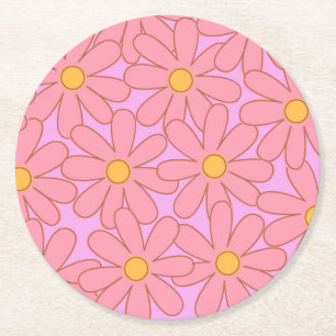 Preppy Roze Paarse bloemeneenvoudige bloemenpatroo Ronde Kartonnen Onderzetter