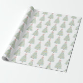 Preppy Roze Pastel Kerstboom Cadeaupapier (Uitgerold)
