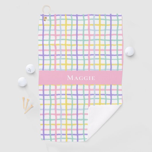 Preppy Roze Plaid Dames Gepersonaliseerd Golfhanddoek (Insitu)