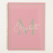 Preppy roze salie groen en crème monogram planner (Voorkant)