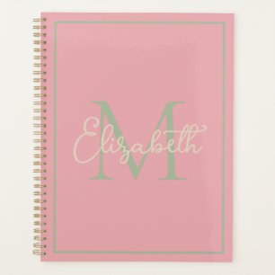Preppy roze salie groen en crème monogram planner