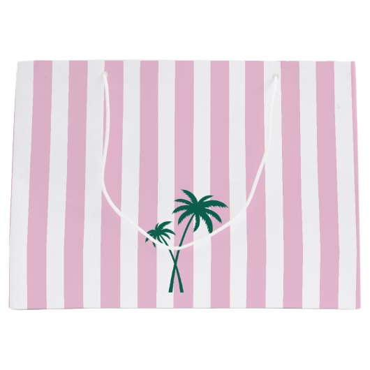 Preppy roze streep en palmboom groot cadeauzakje (Voorkant)