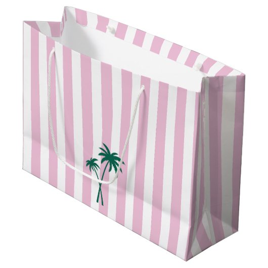 Preppy roze streep en palmboom groot cadeauzakje (Voorkant Gekanteld)