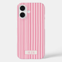 Preppy Roze Streep Monogram  iPhone 16 Hoesje
