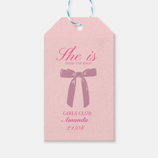 Preppy roze strik coquette vrijgezellenfeest cadeaulabel