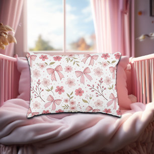 Preppy Roze Strik en Bloemen Accent Kussen
