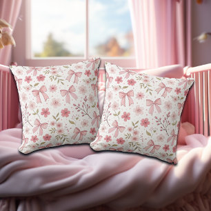 Preppy Roze strik en bloemen Kussen