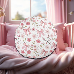 Preppy Roze strik en bloemen Rond Kussen