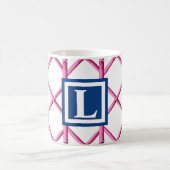 Preppy Roze Trellis Bamboe Patroon Monogram Koffiemok (Center)