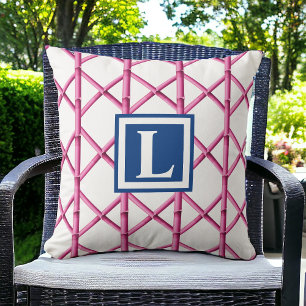 Preppy Roze Trellis Bamboe Patroon Monogram Kussen