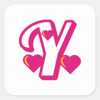 Preppy roze Varsity Letter Y, roze letter y Klasse Vierkante Sticker