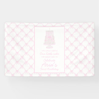 Preppy roze verjaardagstaart eerste verjaardag bew spandoek
