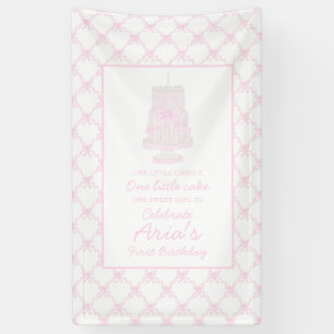 Preppy roze verjaardagstaart eerste verjaardag bew spandoek