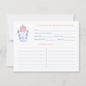Preppy Roze Wit Blauw Monogram Douche Recept Kaart (Voorkant)