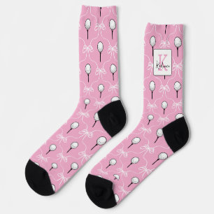 Preppy Roze Witte Strik Golf Patroon Monogram Sokken