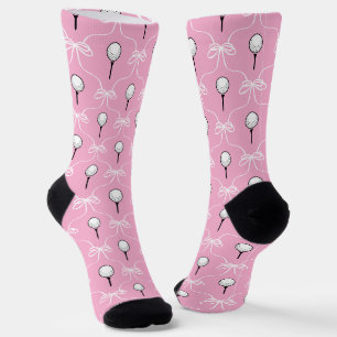 Preppy Roze Witte Strik Golfbal Patroon Sokken