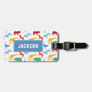 Preppy Safari Animal Personalize Silhouette Boy Bagagelabel