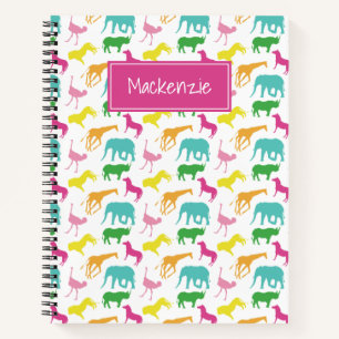 Preppy Safari Animal Pink Yellow Aqua op maat Notitieboek