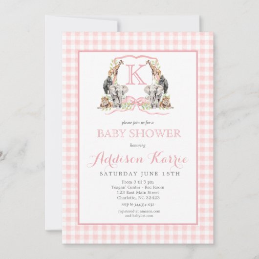 Preppy Safari Baby shower Invitation Oerwoud Kaart (Voorkant)
