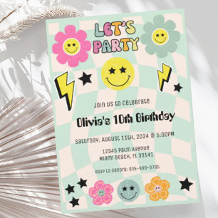 Preppy Sage Green Happy Face Party Verjaardag Kaart