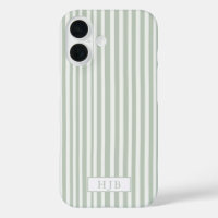 Preppy Sage Green Stripe Monogram iPhone 16