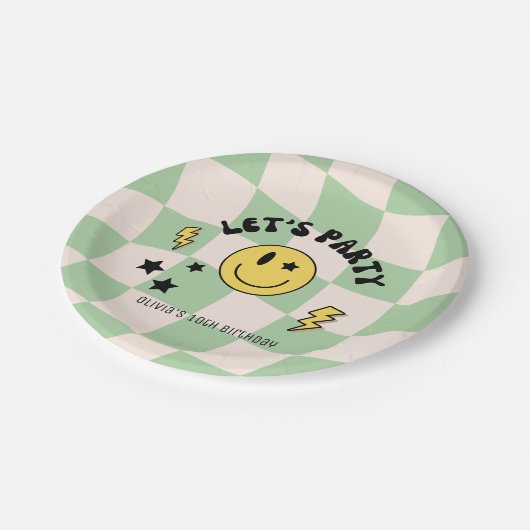 Preppy Sage Groen Y2K Retro Verjaardagspapier Bord (Gekanteld)