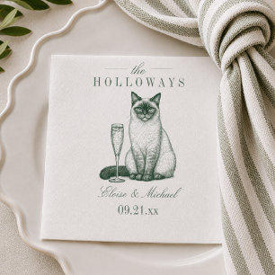 Preppy Sage Groene Siamese Kat Champagne Bruiloft Servet