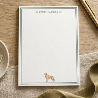 Preppy Sagegroene Streep Golden Retriever Notitieblok