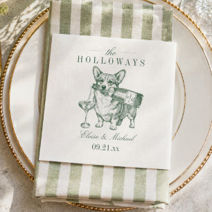 Preppy Saliegroen Corgi Champagne Bruiloft Servet