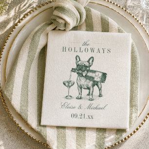 Preppy Saliegroen Franse Bulldog Champagne Trouwda Servet