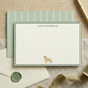 Preppy Saliegroene Streep Golden Retriever Briefpapier