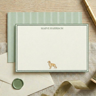 Preppy Saliegroene Streep Goudkleurige Retriever Briefpapier