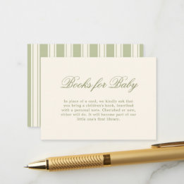 Preppy saliegroene streepjes boeken voor baby informatiekaartje