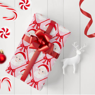 Preppy  Santa Red Bows Trellis Rood Pet Cadeaupapier