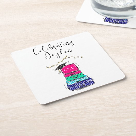 Preppy Script High School Afstuderen Suitcase 2023 Vierkante Kartonnen Onderzetter (Schuin)