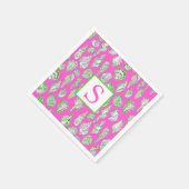 Preppy Sea Shells op Hot Pink Monogram Seaside Servet (Hoek)