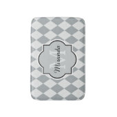 Preppy Soft Grey Argyle Girly Monogram en naam Badmat (Voorkant Verticaal)