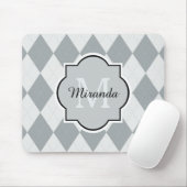 Preppy Soft Grey Argyle Girly Monogram en naam Muismat (Met muis)