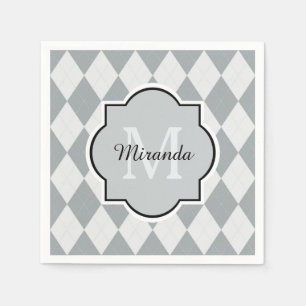 Preppy Soft Grey Argyle Girly Monogram en naam Servetten