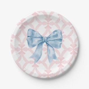 Preppy Southern Blue Bow Meisje Baby shower Papieren Bordje