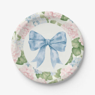 Preppy Southern Blue Bow Meisje Baby shower Papieren Bordje