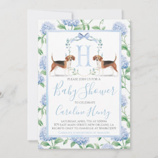 Preppy Southern Blue Boy Beagle Baby shower Kaart