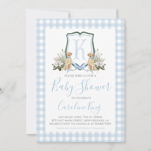 Preppy Southern Blue Boy Dog Baby shower Kaart (Voorkant)