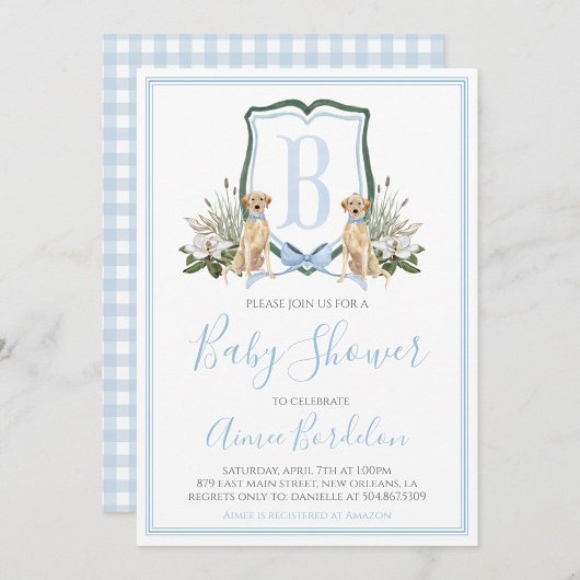 Preppy Southern Blue Boy Dog Baby shower Kaart