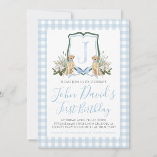 Preppy Southern Blue Boy Dog eerste verjaardag Kaart