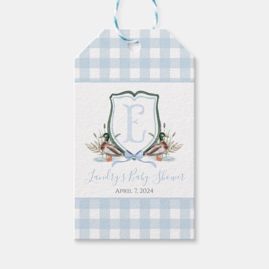 Preppy Southern Blue Boy Duck Baby shower Cadeaulabel (Voorkant)