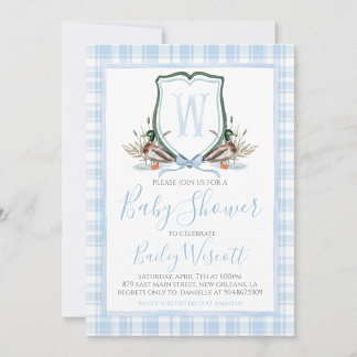 Preppy Southern Blue Boy Duck Baby shower Kaart